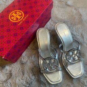 Tory Burch Silver Miller Heels NWT